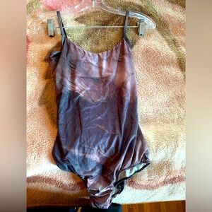 Brown, dusty rose, beige watercolor leotard